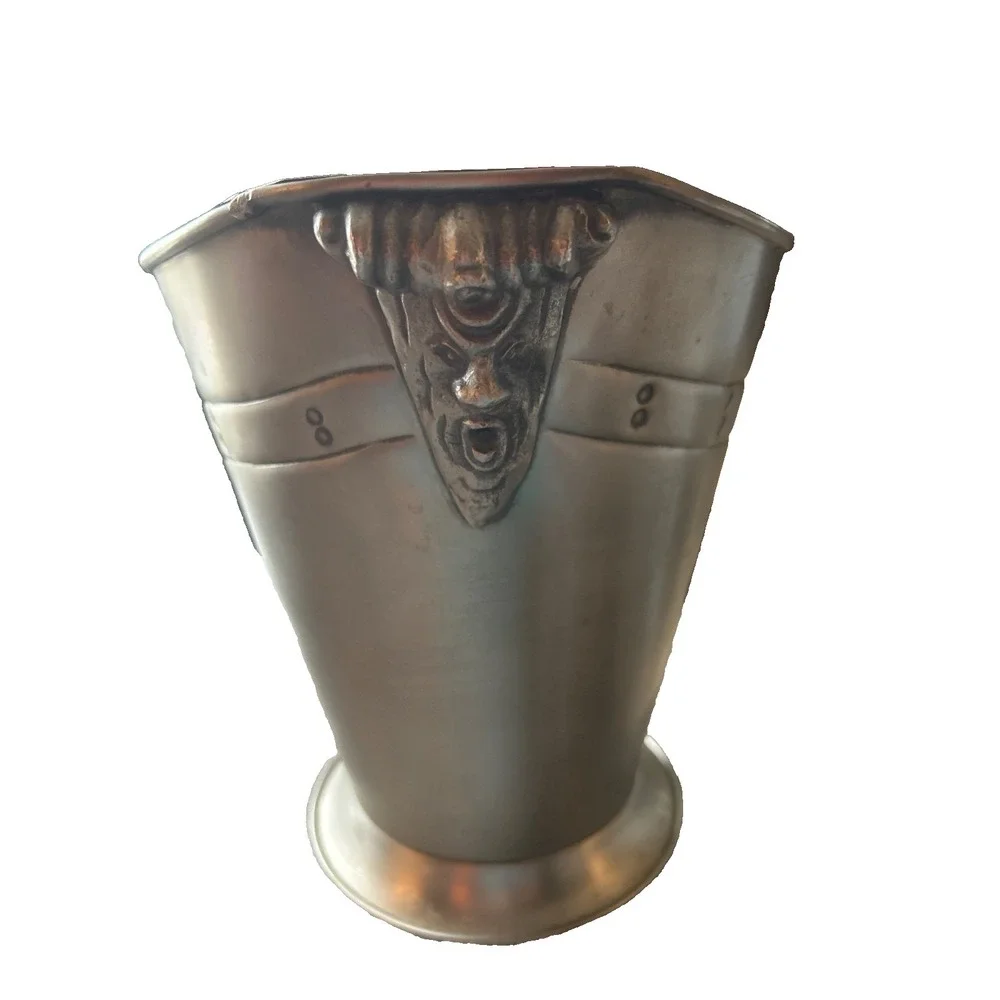 Vintage BG Barton Guestier French Pewter Wine Chiller Champagne Bucket Mask Hand